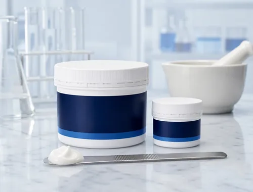 Custom compounded cream in pharmacy jars