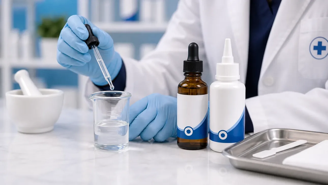 Compounding lab preparing a custom hair health formula