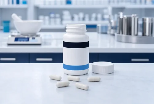 Custom compounded capsules and pharmacy bottle