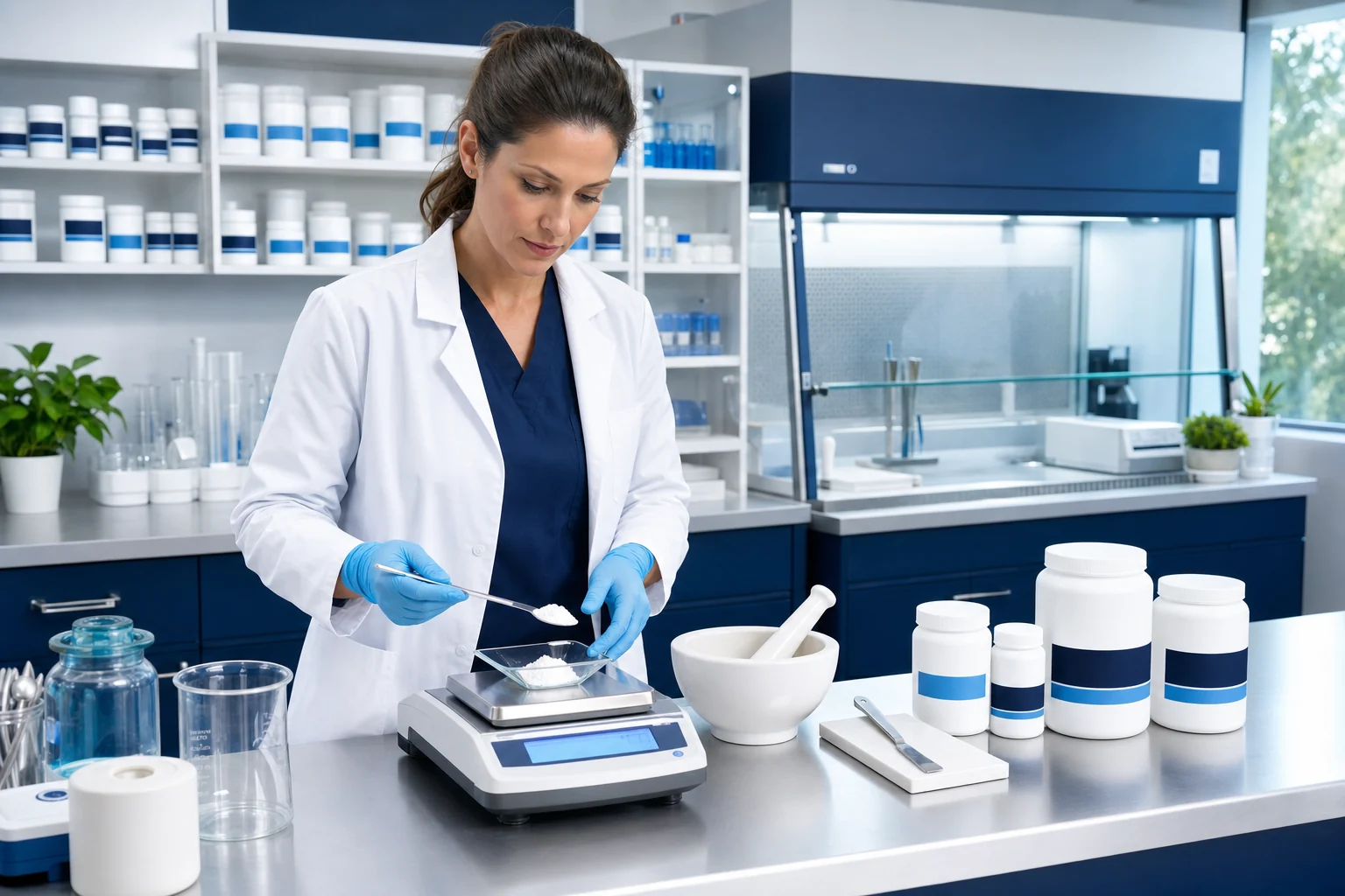 Sycamore Hills pharmacist measuring ingredients during a custom medication preparation