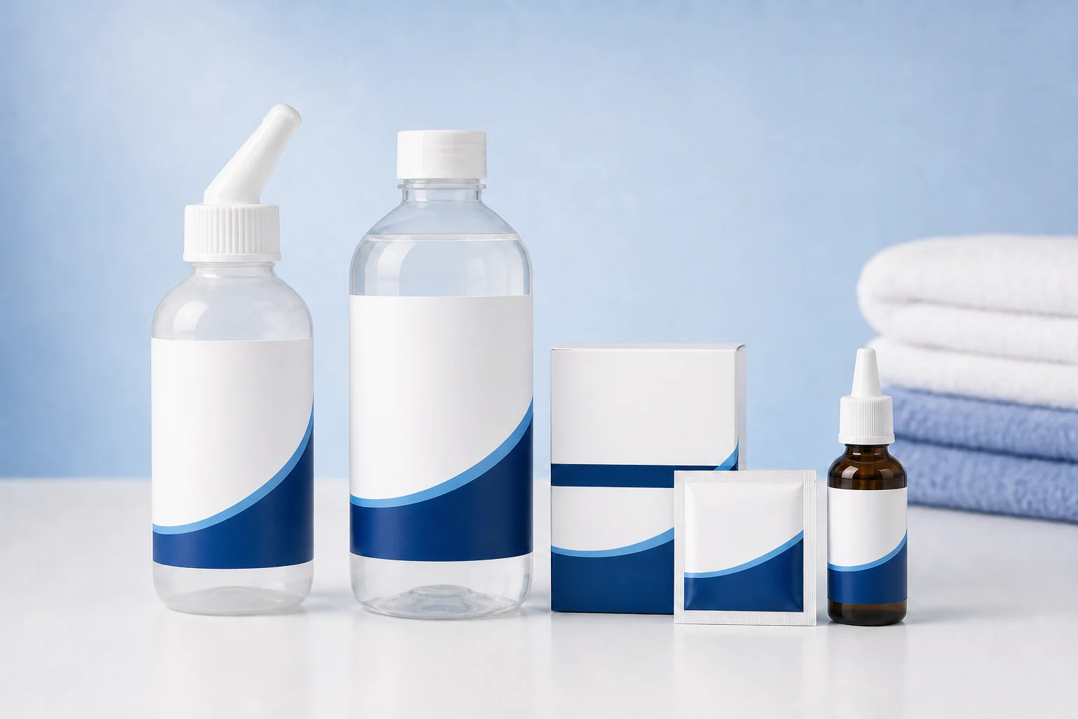 Nasal spray and rinse products for post-nasal drip support