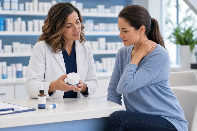 Patient discussing muscle and neck tension support
