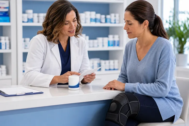 Post-surgical recovery comfort discussion with pharmacist
