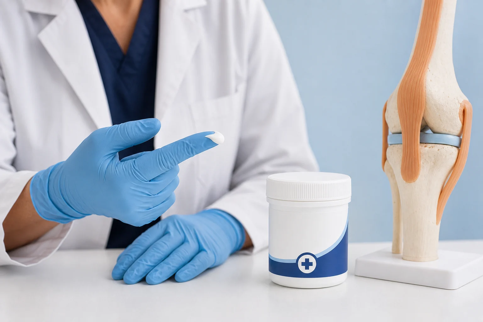 Measured topical pain cream prepared for application
