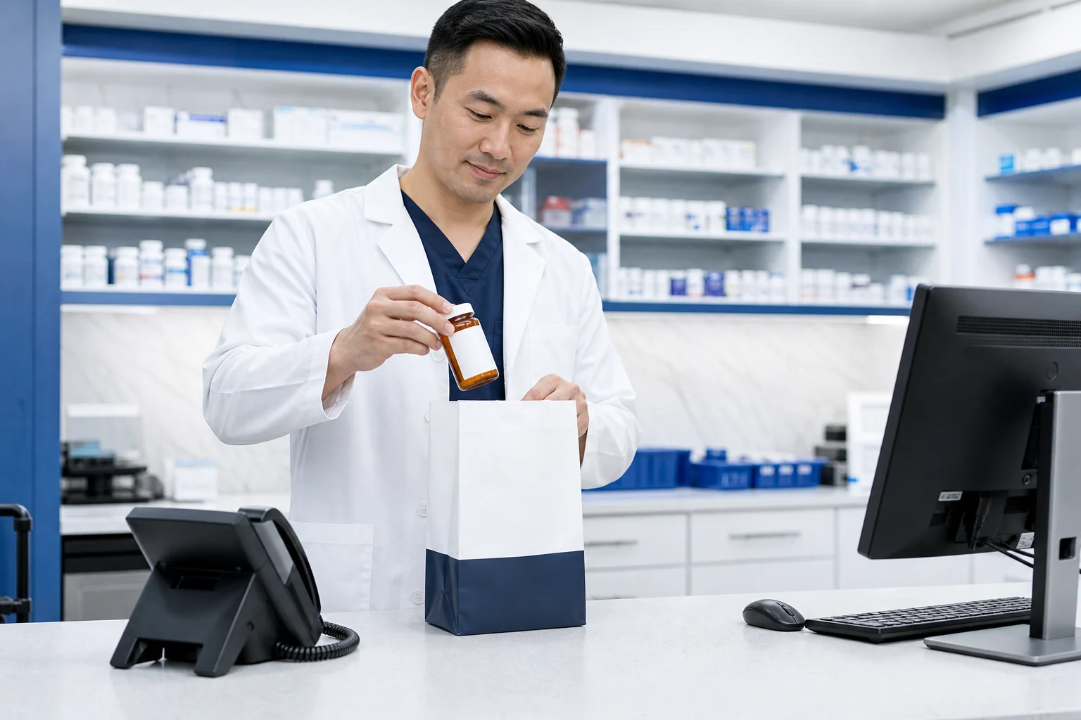 Pharmacist preparing a prescription refill for a patient