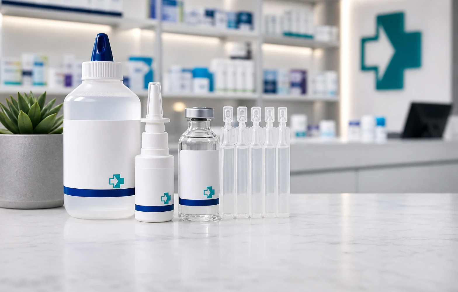 Nasal and sinus medication bottles and rinse supplies