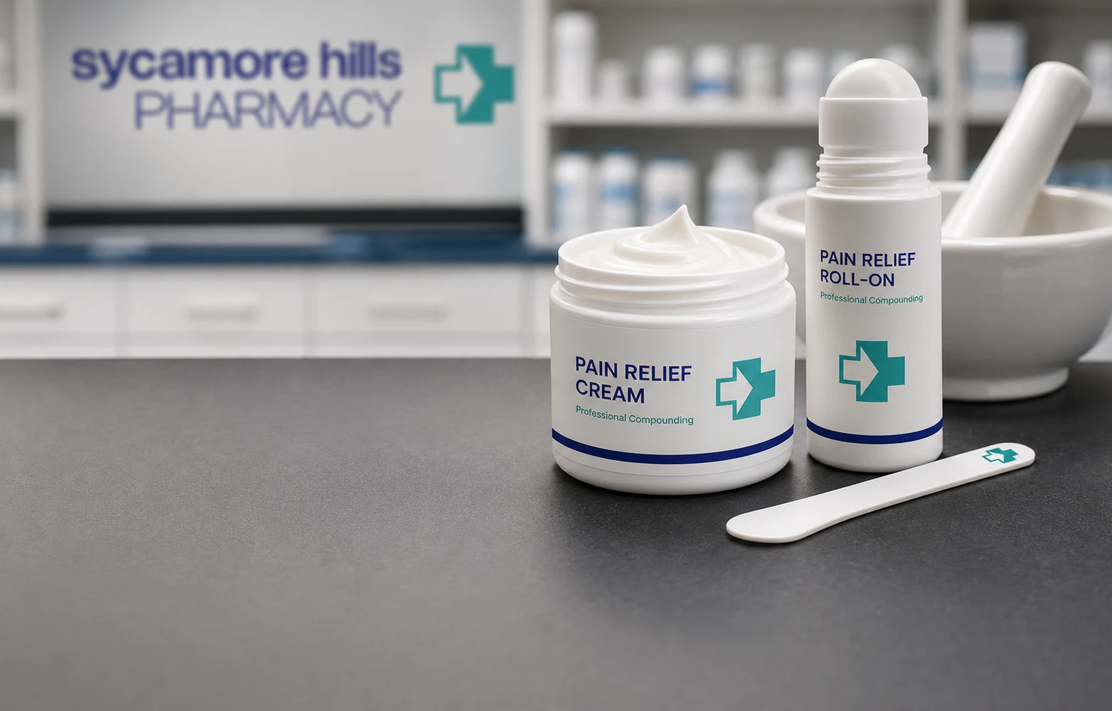 Patient applying a topical compounded pain cream during pharmacy consultation