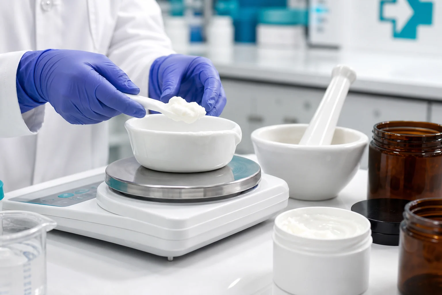 Dermatology compounding ingredients and laboratory glassware