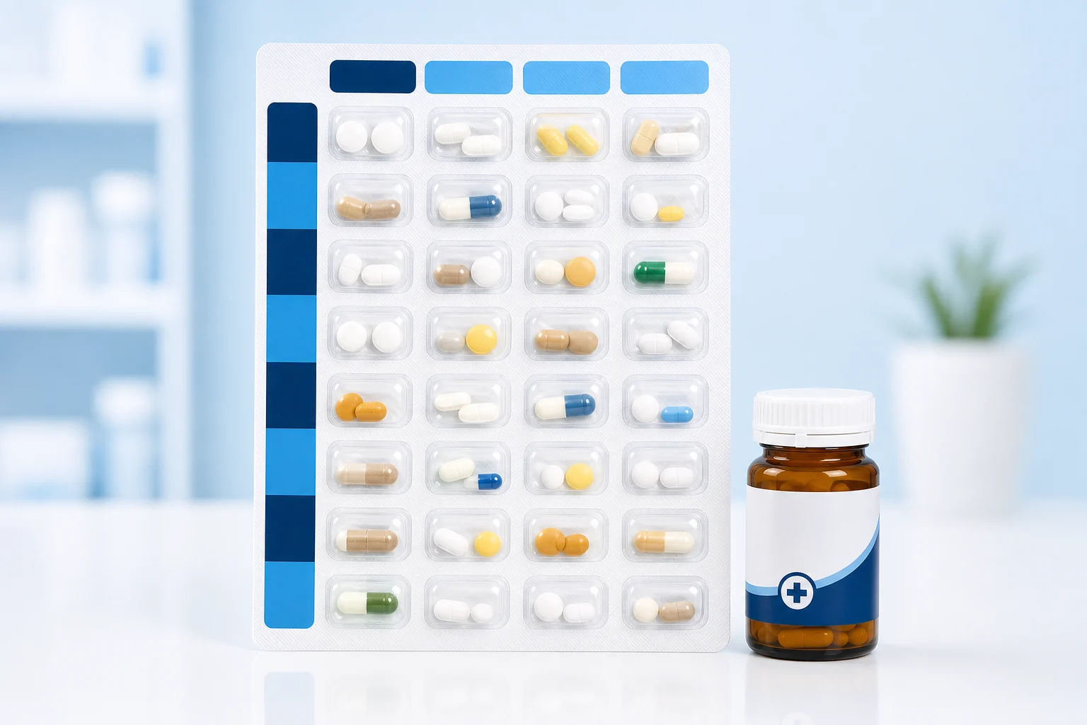 Multi-dose blister card organized by medication date and time