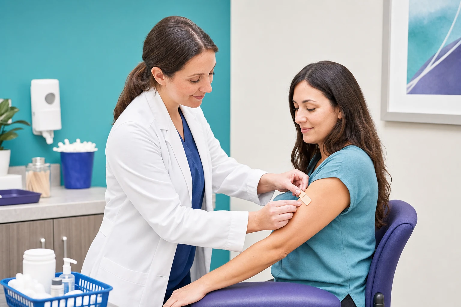 Pharmacist supporting a patient during an immunization visit