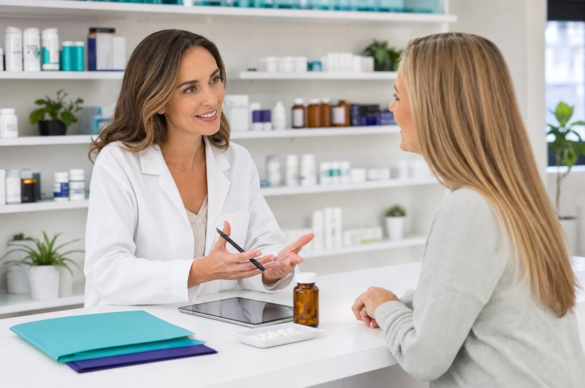 Pharmacist reviewing a provider-directed medication plan with a patient