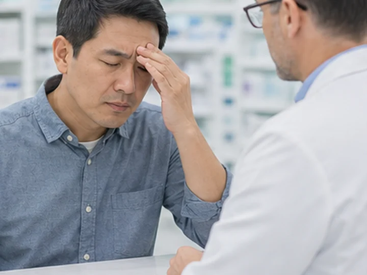 Patient discussing sinus pressure with a pharmacist