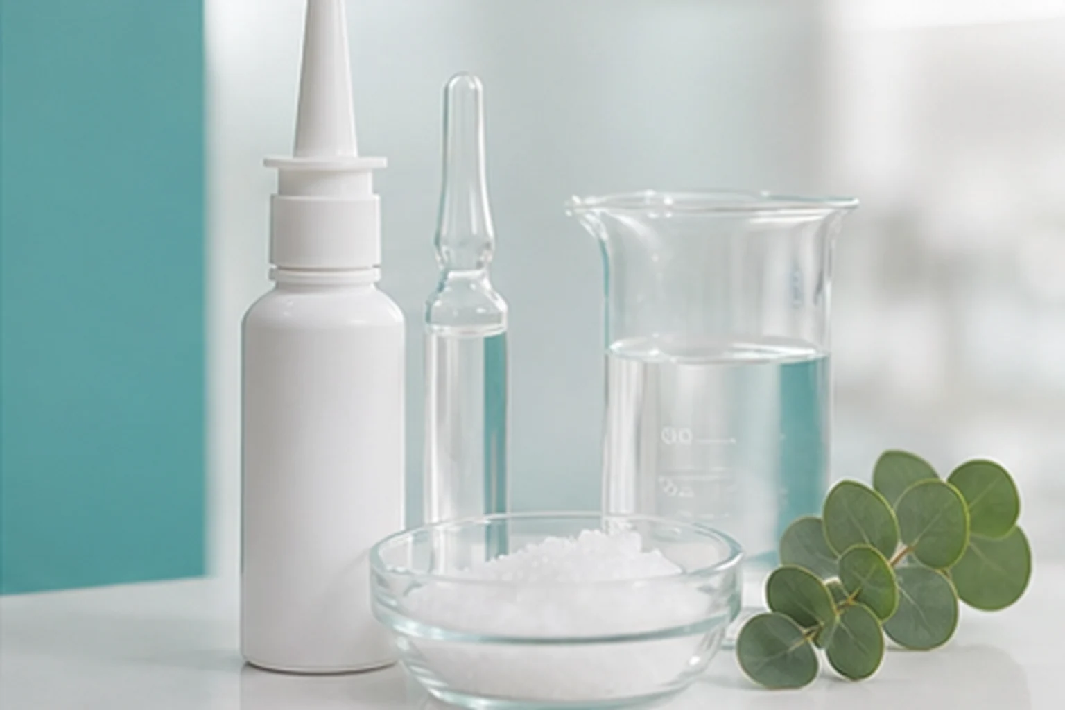 Compounded nasal and sinus medication products on a pharmacy counter