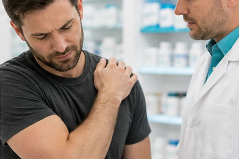 Patient discussing muscle and neck tension support