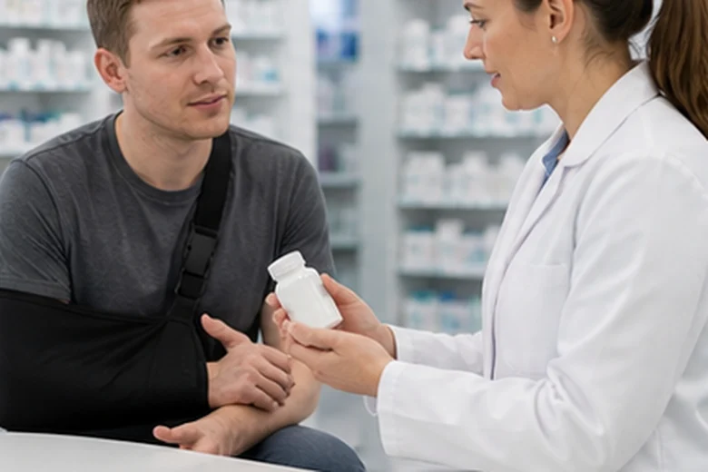 Post-surgical recovery comfort discussion with pharmacist