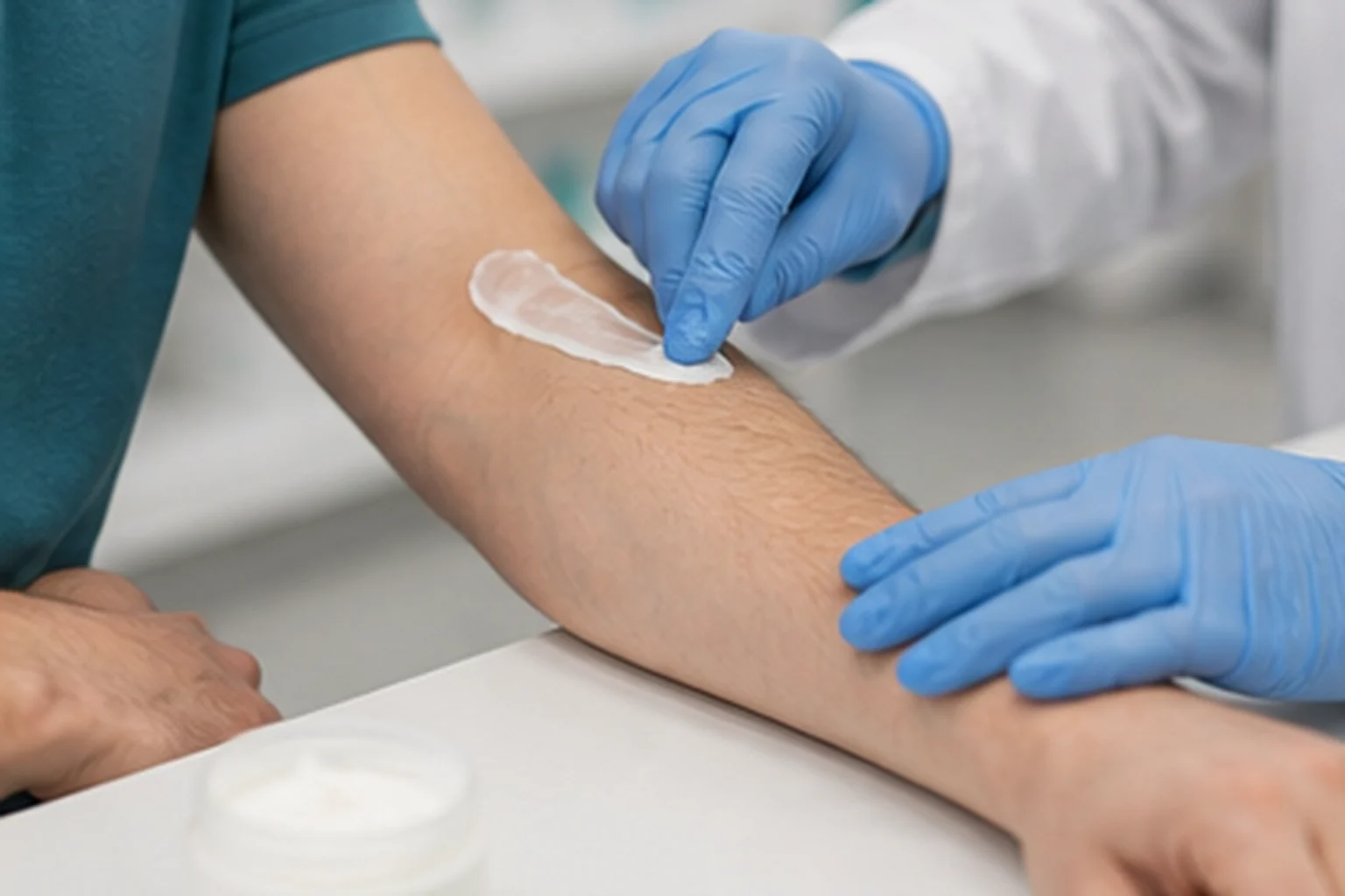 Measured topical pain cream prepared for application